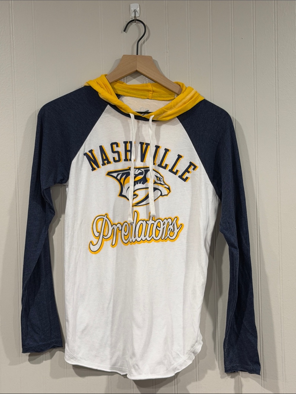 Kids White, Navy & Yellow Raglan Hoodie